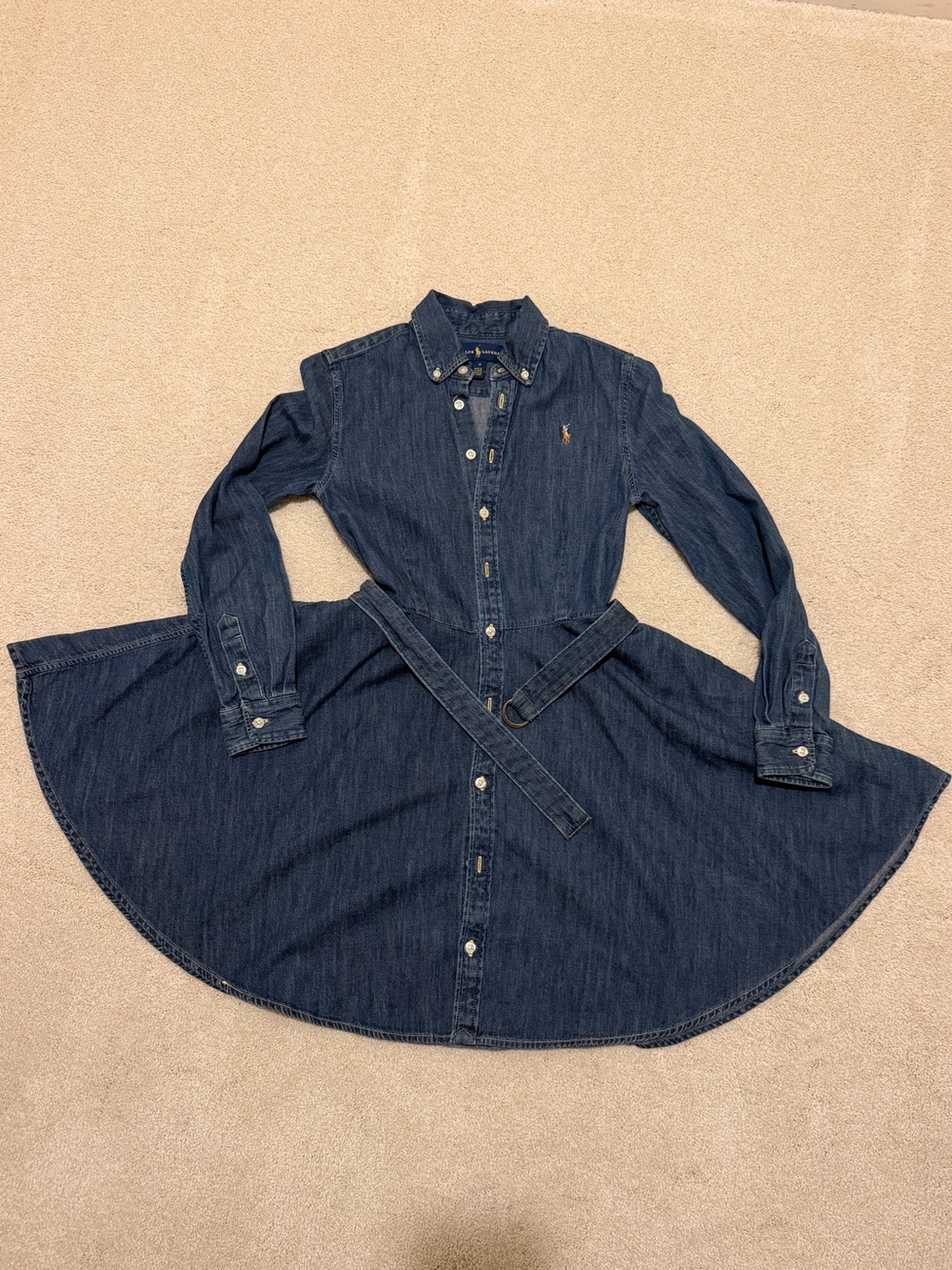 Ralph Lauren girls Dark Blue Denim Shirt Dress with Belt size 12